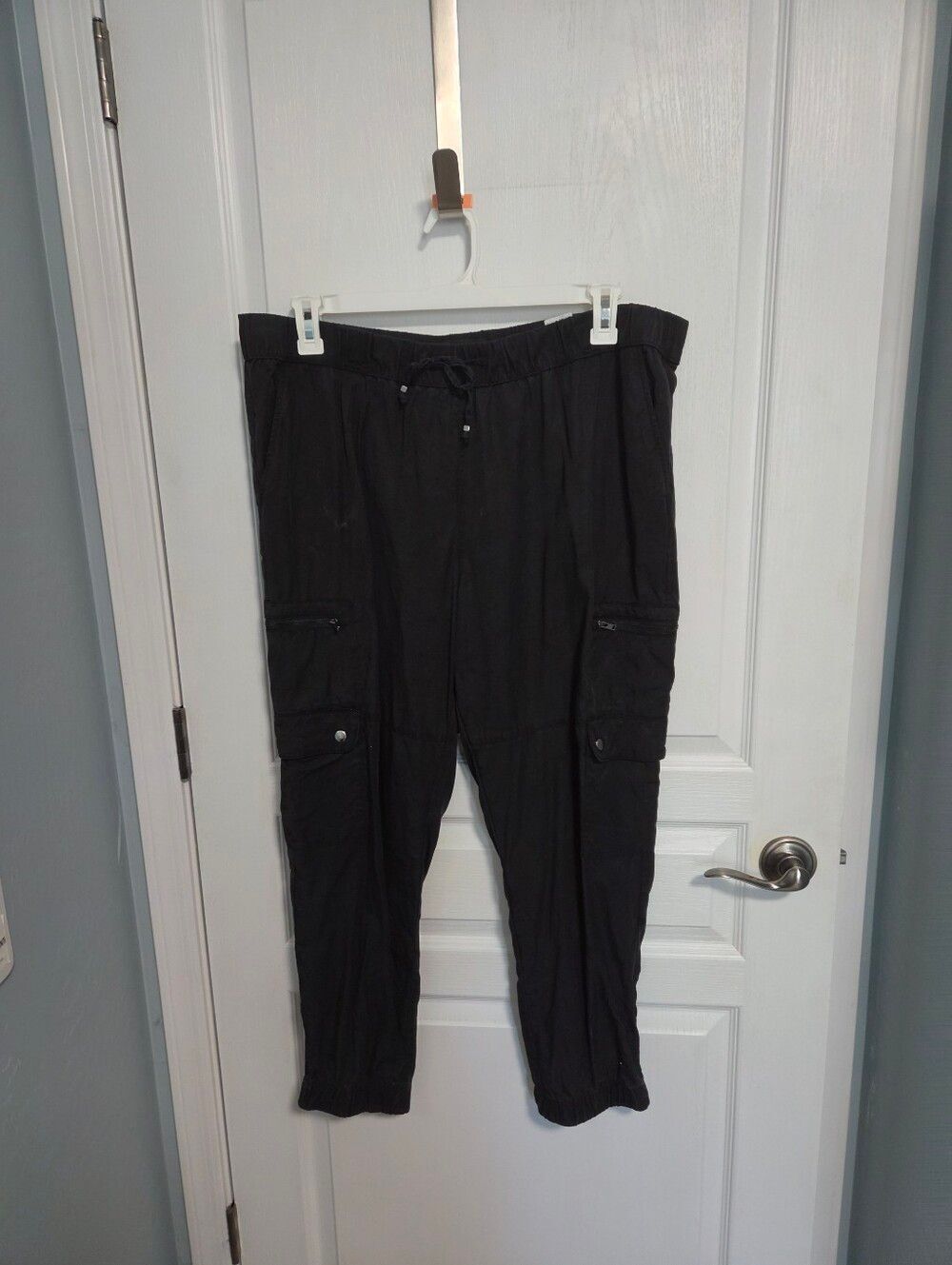 Banana Republic Utility Jogger Cargo Pants Elastic Ankle Pockets Black Womens XL